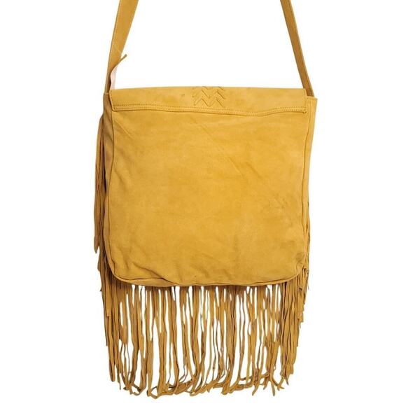 RAJ suede crossbody w/chevron front and fringe trim - Picture 5 of 8